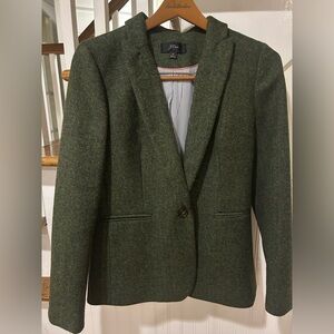 J Crew size 8 Womens Green Tweed Wool Blazer.